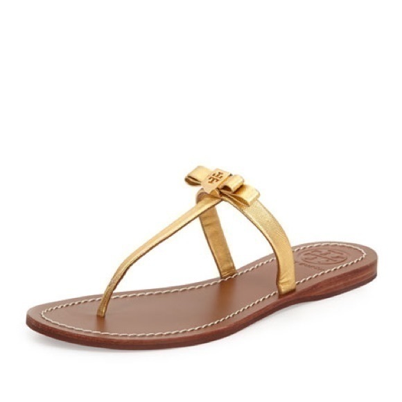❤️Tory Burch-Leighanne Bow Thong Sandal, Gold Size 10 - Picture 1 of 9